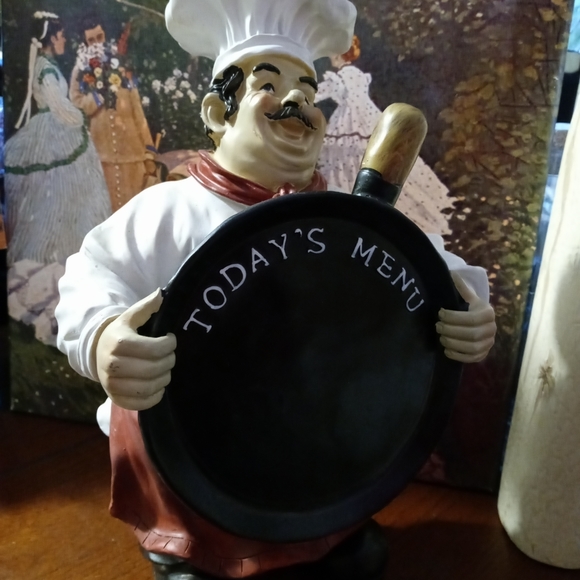 French/Italian Welcome home Chef Statue  🥖Chalkboard Sign,Nice Vintage Gift.🍜 - Picture 5 of 14